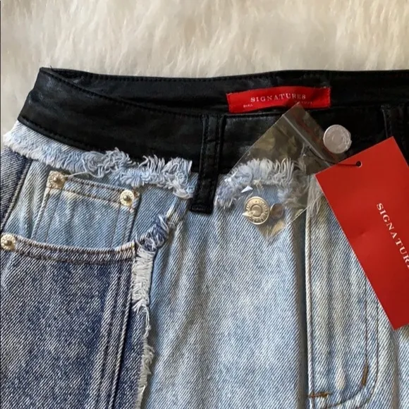 Signature8 Jean Skirt with Plaid And Leather