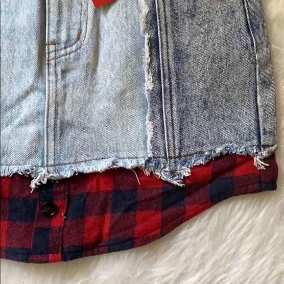 Signature8 Jean Skirt with Plaid And Leather