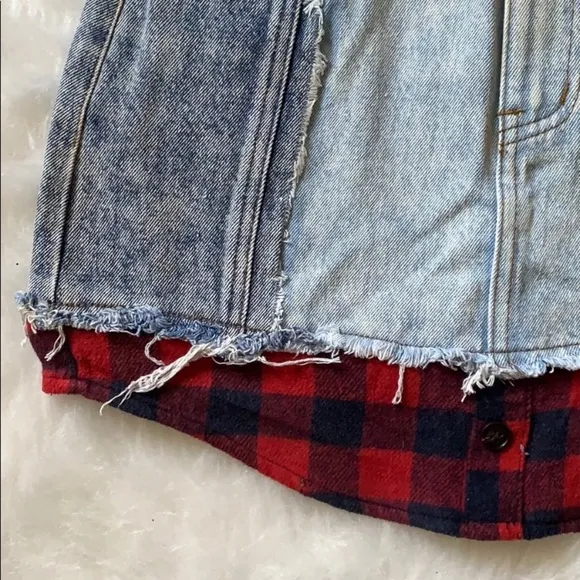 Signature8 Jean Skirt with Plaid And Leather