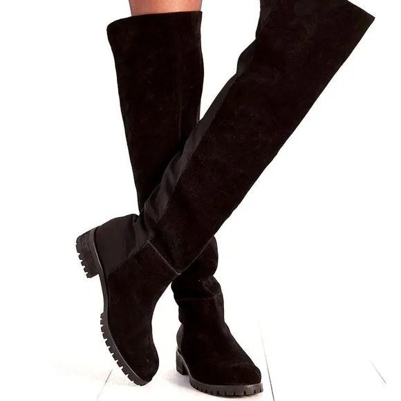 Silence   Noise Over the Knee Suede Lug Sole Boots