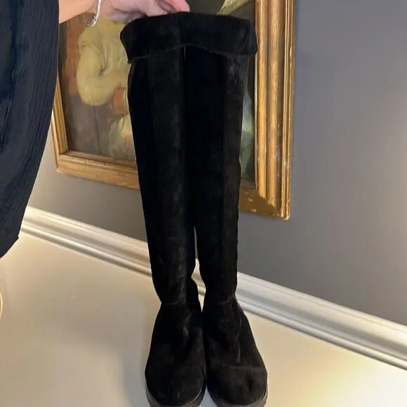 Silence   Noise Over the Knee Suede Lug Sole Boots