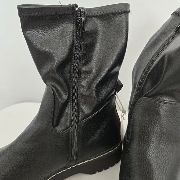 SINCERELY JULES BLACK COMBAT BOOTS FAUX LEATHER ZIPPER WOMENS NWT (8.5)
