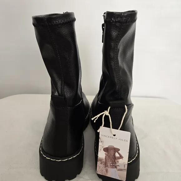SINCERELY JULES BLACK COMBAT BOOTS FAUX LEATHER ZIPPER WOMENS NWT (8.5)