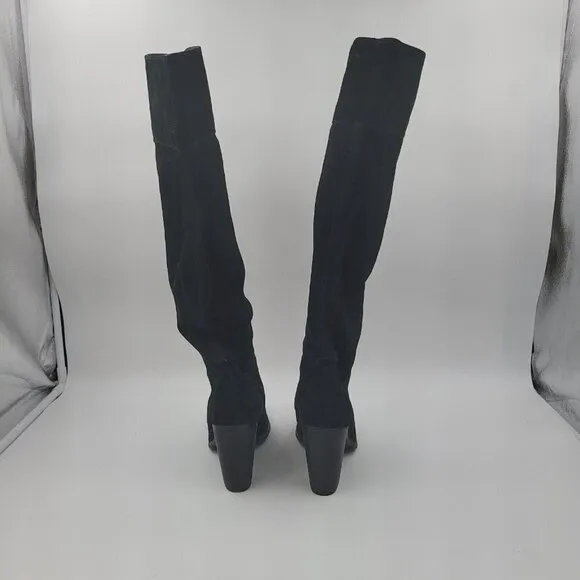 Sisley Black Suede Leather Knee-High Pull On Heeled Boots EU 39/ 8.5