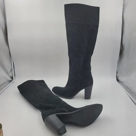 Sisley Black Suede Leather Knee-High Pull On Heeled Boots EU 39/ 8.5