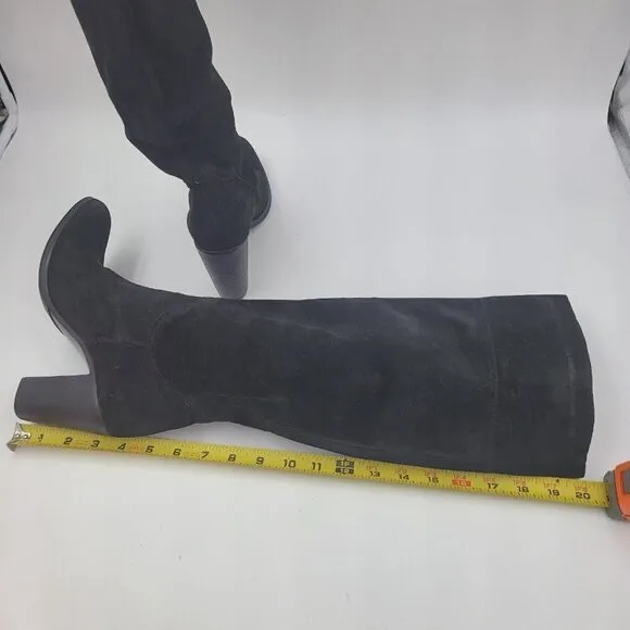 Sisley Black Suede Leather Knee-High Pull On Heeled Boots EU 39/ 8.5