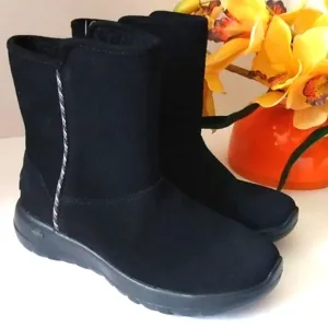 SKECHERS AIR COOLED GOGA MAT BLACK SUEDE ANKLE BOOTS SIZE 5.5 NWT