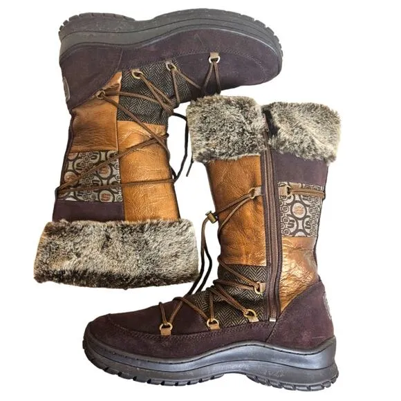 Skechers mid calf suede and patchwork microfiber textile Boots. Size 11