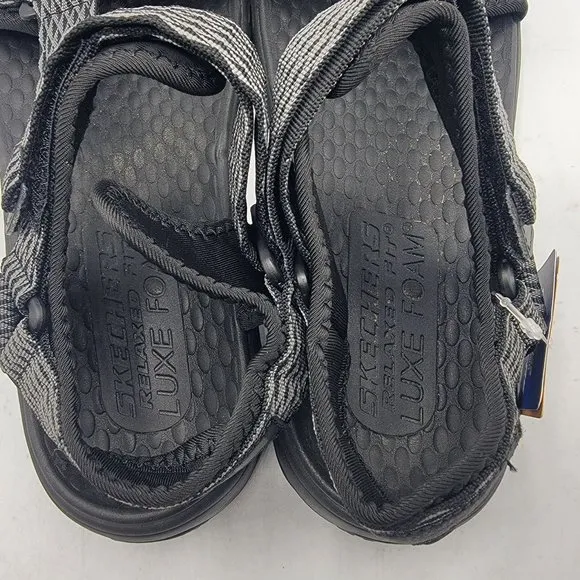Skechers Relaxed Fit Mens Size 10 Solid Black Lomell Rip Tide Sandals 204351