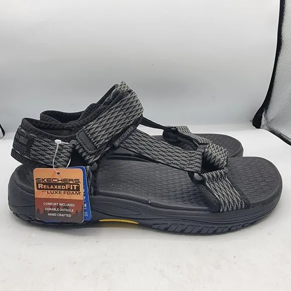 Skechers Relaxed Fit Mens Size 10 Solid Black Lomell Rip Tide Sandals 204351