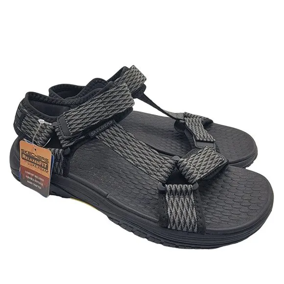 Skechers Relaxed Fit Mens Size 10 Solid Black Lomell Rip Tide Sandals 204351