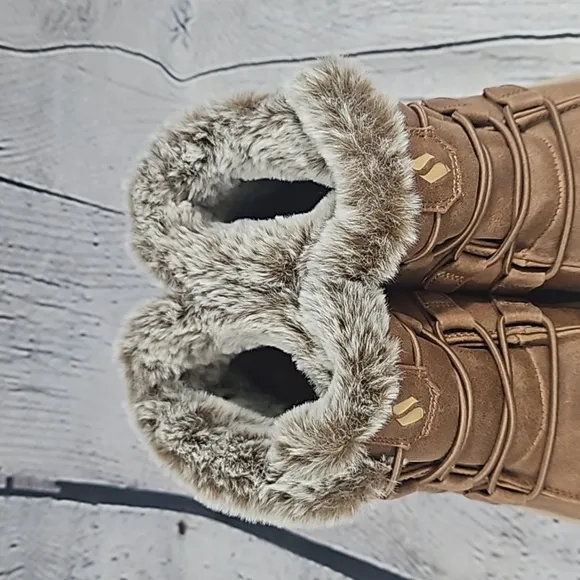 Skechers Street Los Angeles Women's Brown Faux Fur Vegan Ankle Boots Size 6