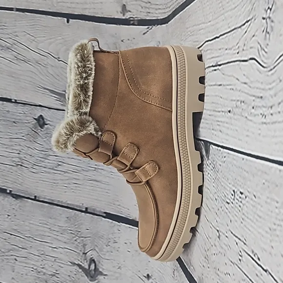 Skechers Street Los Angeles Women's Brown Faux Fur Vegan Ankle Boots Size 6