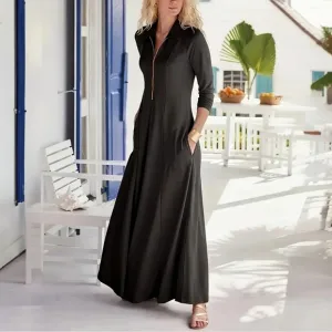 Soft Surroundings Black Maxi Dress Size PL Petite Large Ponte Knit Zip Front
