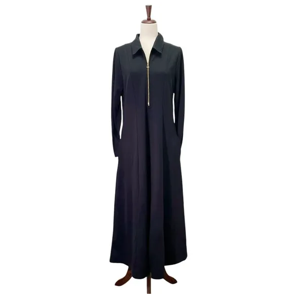 Soft Surroundings Black Maxi Dress Size PL Petite Large Ponte Knit Zip Front