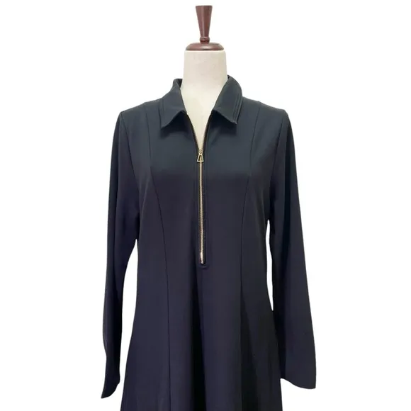 Soft Surroundings Black Maxi Dress Size PL Petite Large Ponte Knit Zip Front