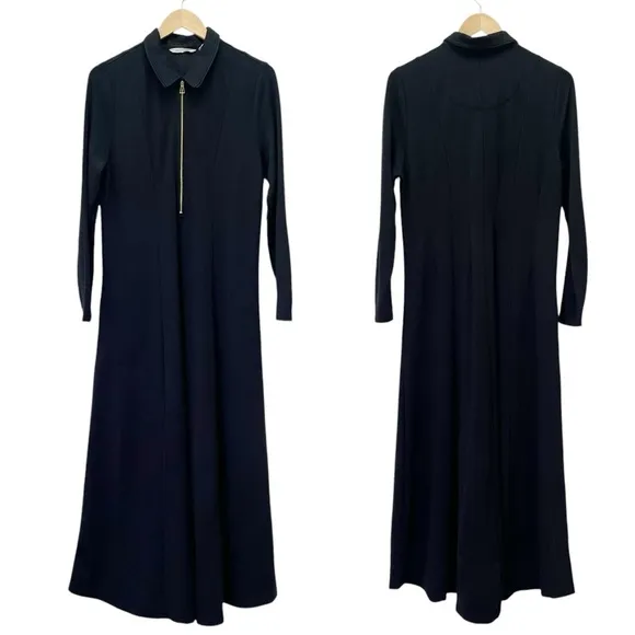 Soft Surroundings Black Maxi Dress Size PL Petite Large Ponte Knit Zip Front