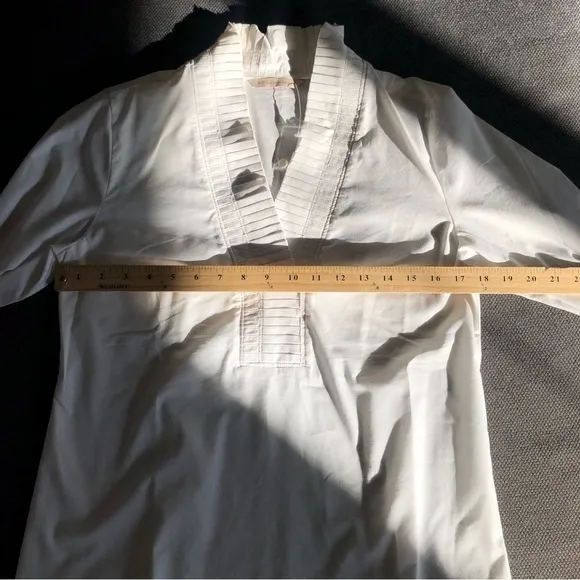 Soft Surroundings crisp white cotton tunic mini dress long top standup collar XS