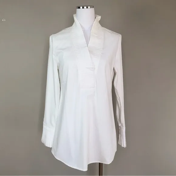 Soft Surroundings crisp white cotton tunic mini dress long top standup collar XS