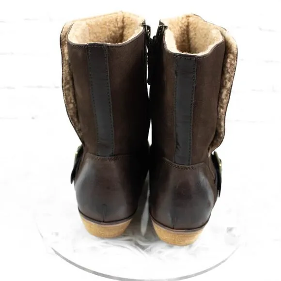 Softwalk Brown Suede Faux Shearling Fur Buckle High Ankle Mid Calf Boots 9 Wide