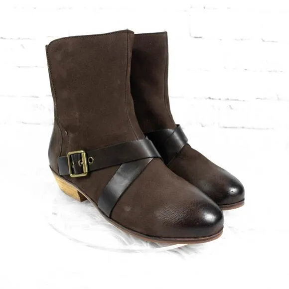 Softwalk Brown Suede Faux Shearling Fur Buckle High Ankle Mid Calf Boots 9 Wide