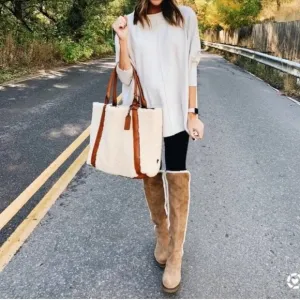 Sole Society Juno Suede with Faux Shearling Over the Knee Boots Size 8