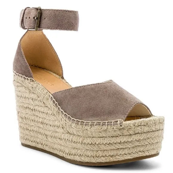 Soludos Positano Scale Ash Suede Womens Ankle Strap Espadrille Wedge Sandals 9