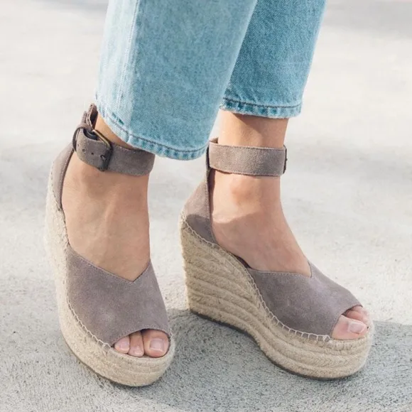Soludos Positano Scale Ash Suede Womens Ankle Strap Espadrille Wedge Sandals 9