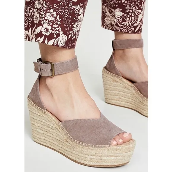 Soludos Positano Scale Ash Suede Womens Ankle Strap Espadrille Wedge Sandals 9