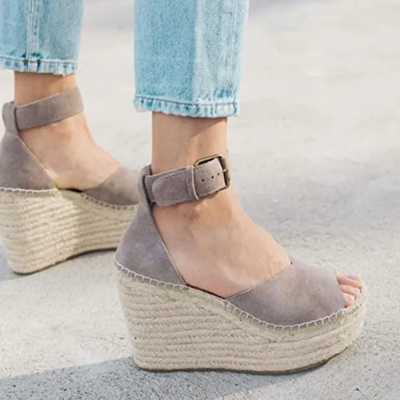 Soludos Positano Scale Ash Suede Womens Ankle Strap Espadrille Wedge Sandals 9