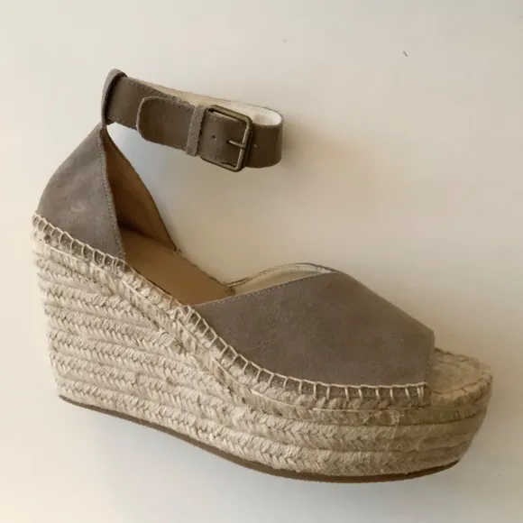 Soludos Positano Scale Ash Suede Womens Ankle Strap Espadrille Wedge Sandals 9