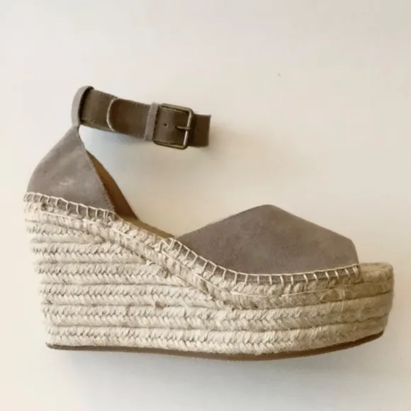 Soludos Positano Scale Ash Suede Womens Ankle Strap Espadrille Wedge Sandals 9