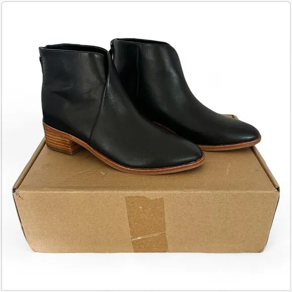 Soludos Venetian Black Leather Ankle Bootie Boots Stacked Block Heel NEW NIB 6