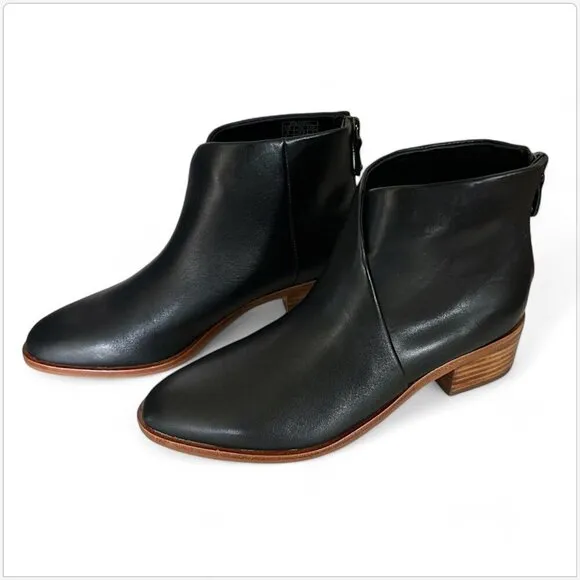 Soludos Venetian Black Leather Ankle Bootie Boots Stacked Block Heel NEW NIB 6