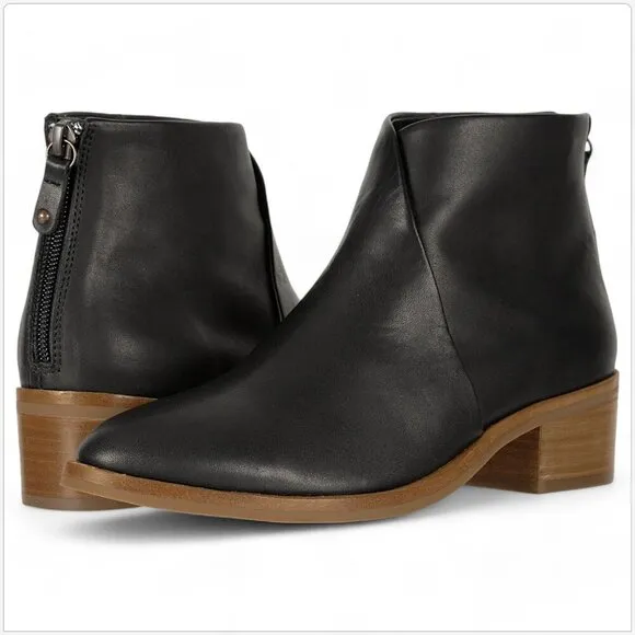 Soludos Venetian Black Leather Ankle Bootie Boots Stacked Block Heel NEW NIB 6