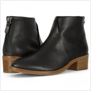 Soludos Venetian Black Leather Ankle Bootie Boots Stacked Block Heel NEW NIB 6