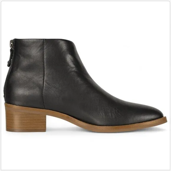 Soludos Venetian Black Leather Ankle Bootie Boots Stacked Block Heel NEW NIB 6