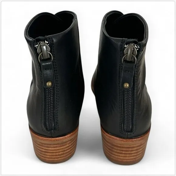 Soludos Venetian Black Leather Ankle Bootie Boots Stacked Block Heel NEW NIB 6