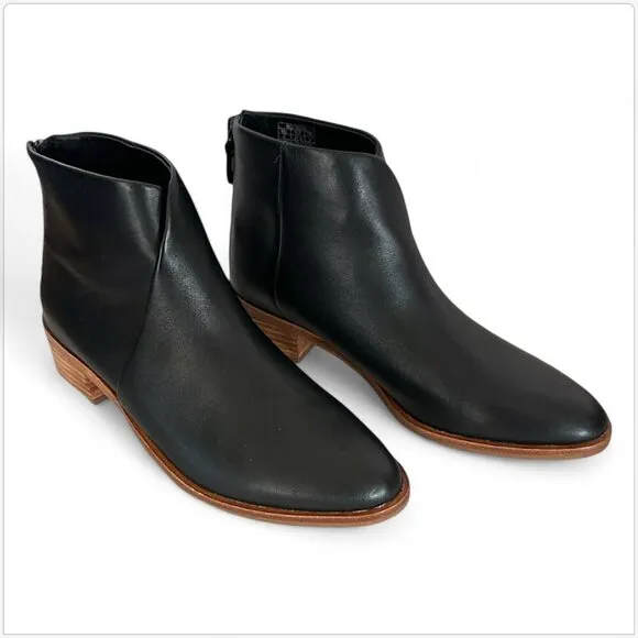 Soludos Venetian Black Leather Ankle Bootie Boots Stacked Block Heel NEW NIB 6