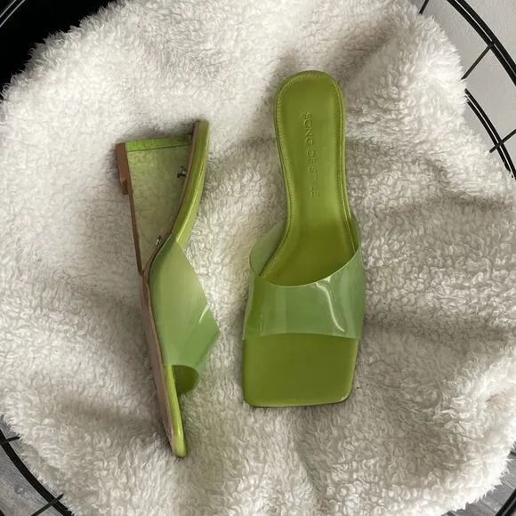 Song of Style Green PVC Leather Wedge Heel Slip On Studio Sandals