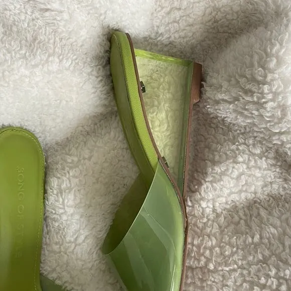 Song of Style Green PVC Leather Wedge Heel Slip On Studio Sandals