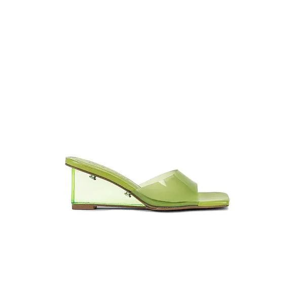 Song of Style Green PVC Leather Wedge Heel Slip On Studio Sandals