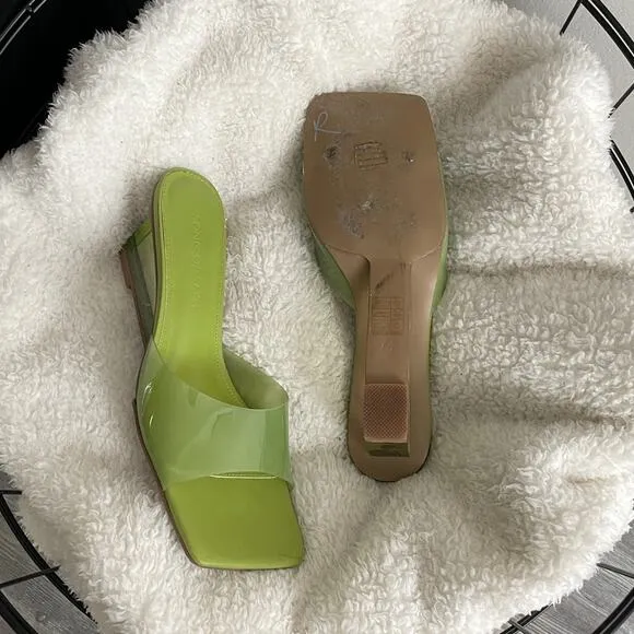 Song of Style Green PVC Leather Wedge Heel Slip On Studio Sandals