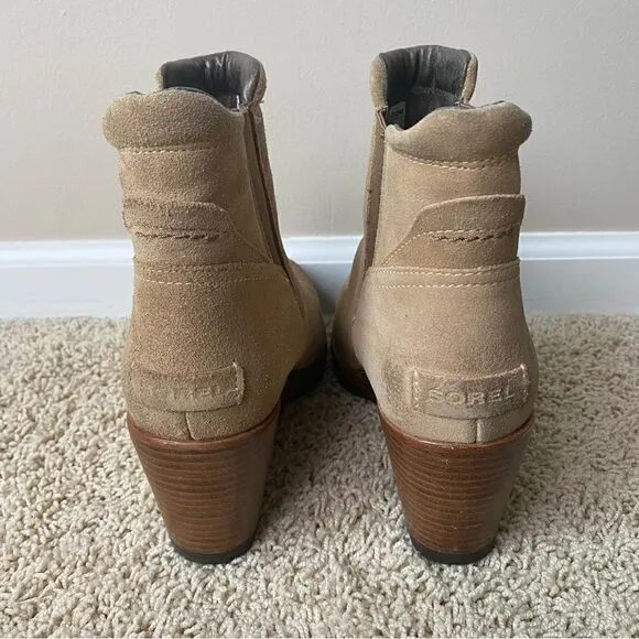 Sorel Addington Chelsea Block Heel Wedge Ankle Boots Tan Brown waterproof 8.5
