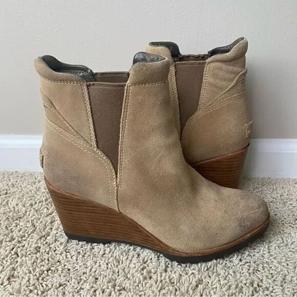 Sorel Addington Chelsea Block Heel Wedge Ankle Boots Tan Brown waterproof 8.5