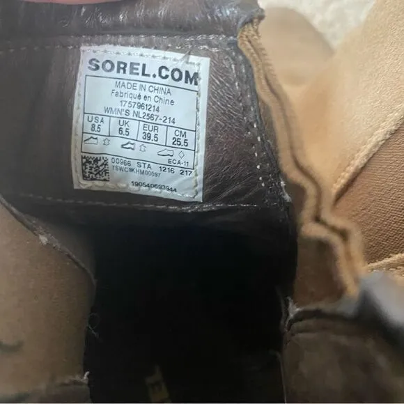 Sorel Addington Chelsea Block Heel Wedge Ankle Boots Tan Brown waterproof 8.5