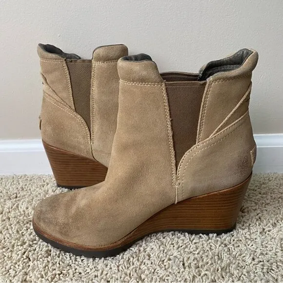 Sorel Addington Chelsea Block Heel Wedge Ankle Boots Tan Brown waterproof 8.5