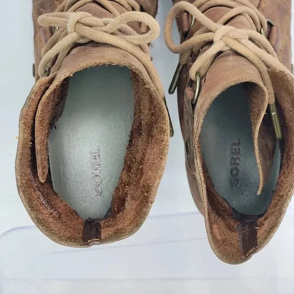 Sorel Addington Chelsea Lace Up Ankle Boots Elk Tan Brown Leather 9 waterproof