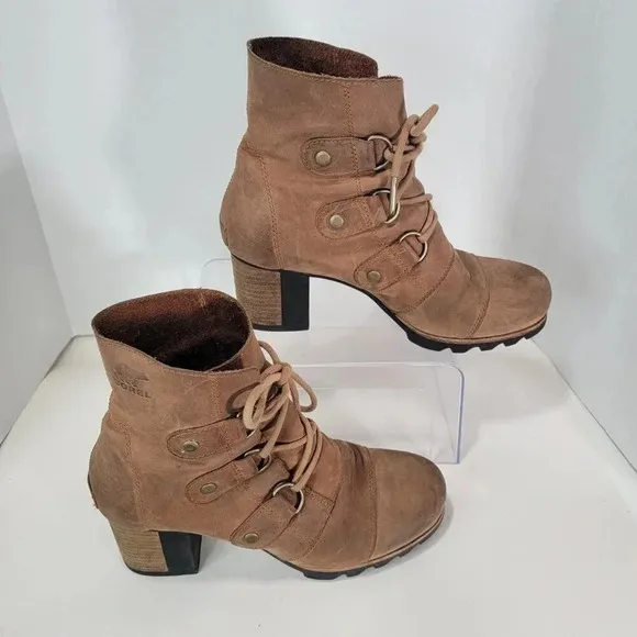 Sorel Addington Chelsea Lace Up Ankle Boots Elk Tan Brown Leather 9 waterproof
