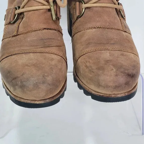 Sorel Addington Chelsea Lace Up Ankle Boots Elk Tan Brown Leather 9 waterproof